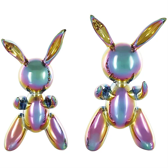 UMA Multi Colored Ceramic Rabbit Abstract Balloon Inspired Decorative Sculpture with Rainbow Shimmer Finish, Set of 2 13, 11H | 89097 CLOSEOUT