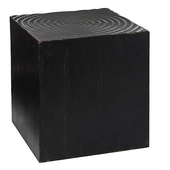 UMA Black Wood Intricately Carved Side End Accent Table, 16" x 16" x 19" | 89285