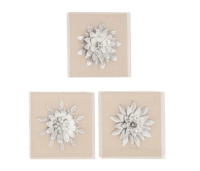 UMA Silver Wooden Floral Wall Decor, Set of 3 15W, 15H | 89376 CLOSEOUT