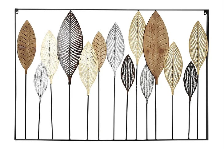 UMA Multi Colored Metal Leaf Tall Cut-Out Home Wall Decor with Intricate Laser Cut Designs, 47" x 1" x 32" | 89392
