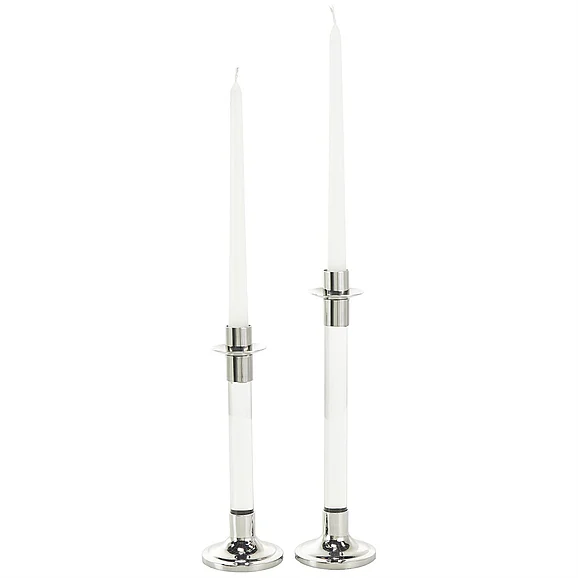UMA Silver Stainless Steel Metal Decorative Candle Holder with Clear Glass Center, Set of 2 11, 9H | 89487 CLOSEOUT