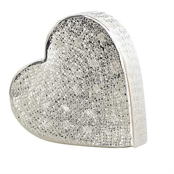 UMA Silver Aluminum Metal Heart Slanted Decorative Sculpture with Cube Textured Exterior, 9" x 3" x 9" | 89498 CLOSEOUT