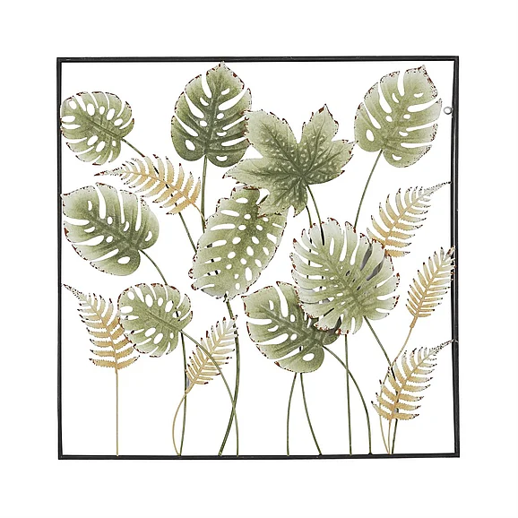 UMA Green Metal Leaf Tall Cut-Out Home Wall Decor with Intricate Laser Cut Designs, 30" x 2" x 30" | 89516