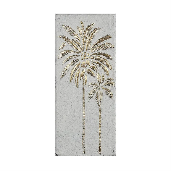 UMA Gold Metal Tree Palm Home Wall Decor with Cream Textured Backing, 14" x 1" x 33" | 89526