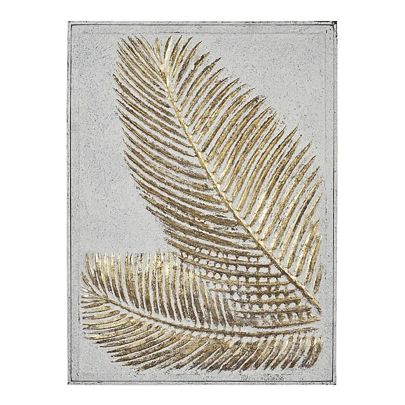 UMA Gold Metal Leaf Relief Palm Home Wall Decor with Gold Detailing, 23" x 1" x 31" | 89529