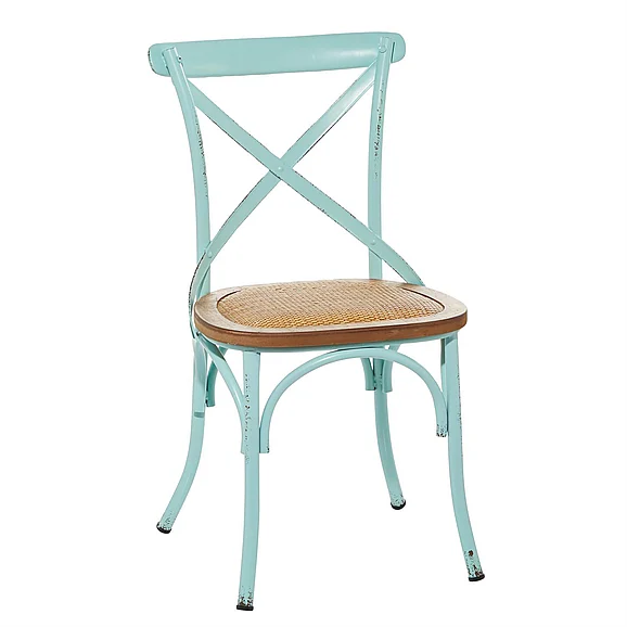 UMA Blue Metal Dining Chair with Brown Rattan Seat, | 89552 CLOSEOUT