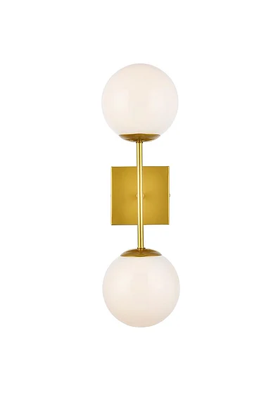 Elegant Neri 2 Lights Brass and White Glass Wall Sconce LD2358BR