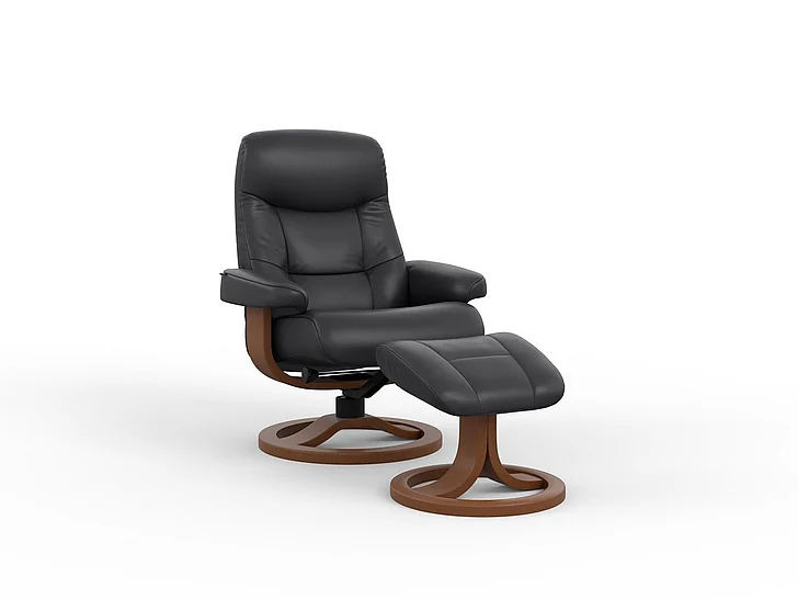 Fjords Muldal R Large Recliner with Footstool - Manual in NL Navy/Walnut 896501-192-010 CUSTOM ITEM