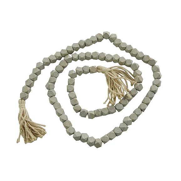 UMA Gray Mango Wood Handmade Hexagon Carved Geometric Long Beaded Beaded Garland with Tassel, 80" x 1" x 1" | 89653 CLOSEOUT