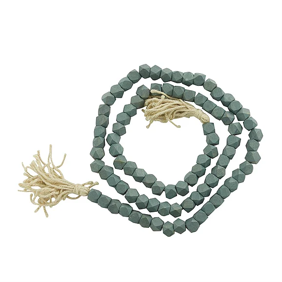 UMA Blue Mango Wood Handmade Hexagon Carved Geometric Long Beaded Beaded Garland with Tassel, 80" x 1" x 1" | 89654 CLOSEOUT