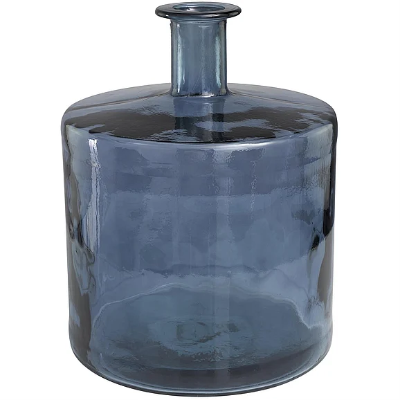 UMA Blue Recycled Glass Handmade Spanish Bottleneck Decorative Vase, 14" x 14" x 18" | 89660
