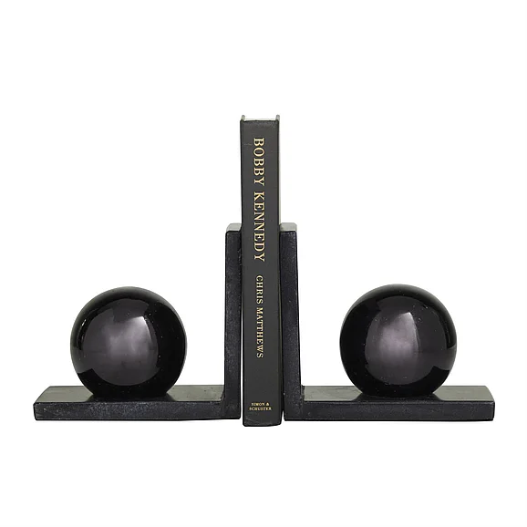 UMA CosmoLiving by Cosmopolitan Black Marble Orb 7 lbs Decorative Bookends, Set of 2 7W, 6H | 89678 CLOSEOUT