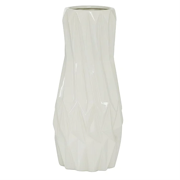 UMA White Ceramic Geometric Decorative Vase, 7" x 7" x 16" | 89718