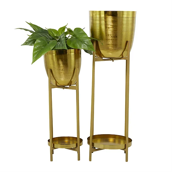 UMA CosmoLiving by Cosmopolitan Gold Metal Indoor Outdoor Planter with Removable Stand, Set of 2 32, 24H | 89933 CLOSEOUT