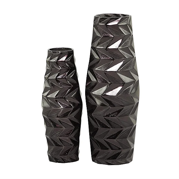 UMA Black Aluminum Metal Geometric Decorative Vase, Set of 2 19, 15H | 89948 CLOSEOUT