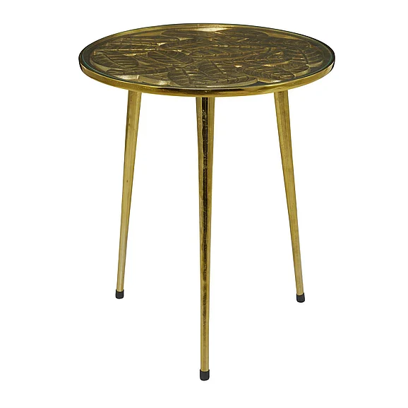 UMA Gold Aluminum Metal Accent Table with Clear Glass Top, 20" x 19" x 22" | 89953 CLOSEOUT