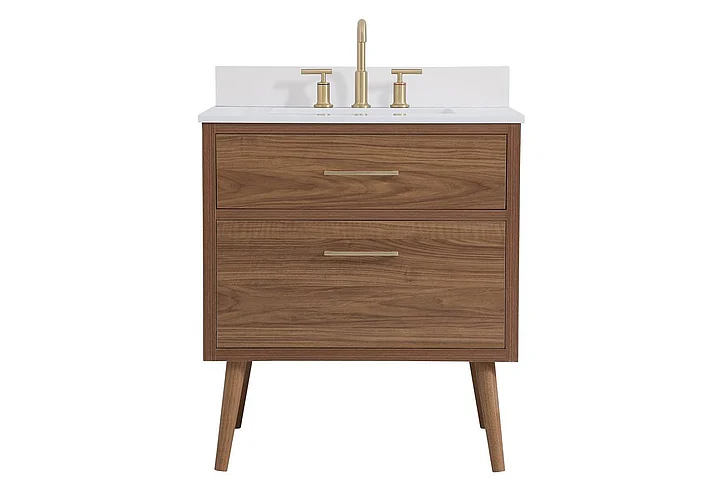 Elegant 30 In. Bathroom Vanity in Walnut Brown with Backsplash VF41030WB-BS