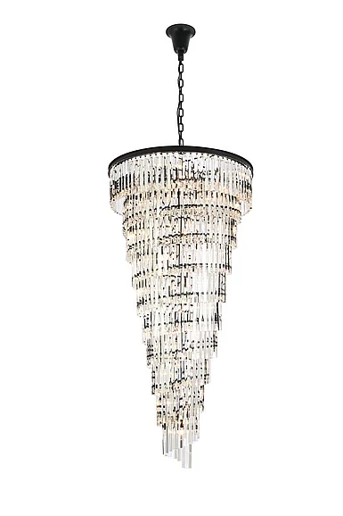 Elegant Sydney 36.5 In. Spiral Crystal Chandelier in Matte Black 1201SR36MB/RC