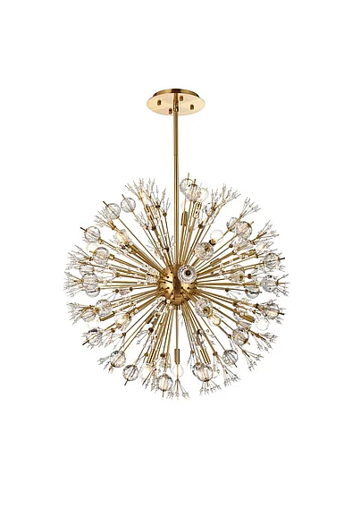 Elegant Vera 32 In. Crystal Starburst Round Pendant in Gold 2500D32SG