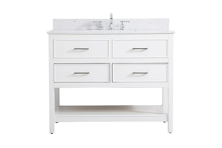 Elegant 42 In. Single Bathroom Vanity in White with Backsplash VF19042WH-BS