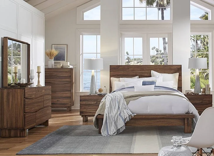 Modus Ocean 4-Piece Platform Bedroom Set in Natural Sengon