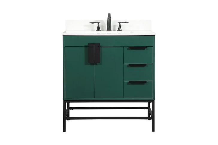 Elegant 32 In. Single Bathroom Vanity in Green with Backsplash VF48832MGN-BS CLOSEOUT