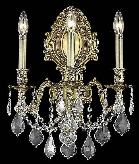 Elegant Monarch 3 Light French Gold Wall Sconce Clear Royal Cut Crystal 9603W14FG/RC