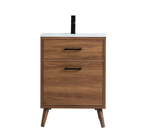 Elegant 24 In. Bathroom Vanity in Walnut Brown VF41024WB