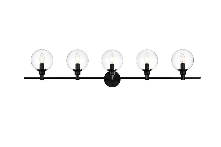 Elegant Jaelynn 5 Light Black and Clear Bath Sconce LD7318W47BLK CLOSEOUT