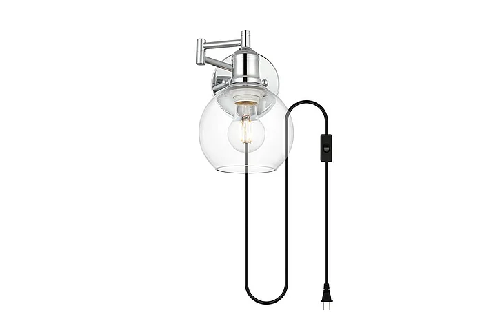 Elegant Caspian 1 Light Chrome and Clear Swing Arm Plug in Wall Sconce LD7332W6CH CLOSEOUT
