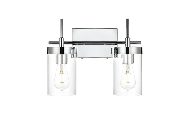 Elegant Benny 2 Light Chrome and Clear Bath Sconce LD7319W14CH