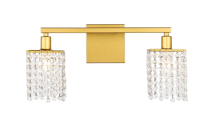 Elegant Phineas 2 Light Brass and Clear Crystals Wall Sconce LD7008BR