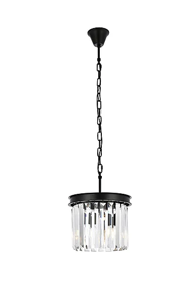 Elegant Sydney 3 Light Matte Black Pendant Clear Royal Cut Crystal 1238D12MB/RC