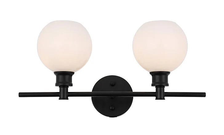 Elegant Collier 2 Light Black and Frosted White Glass Wall Sconce LD2315BK