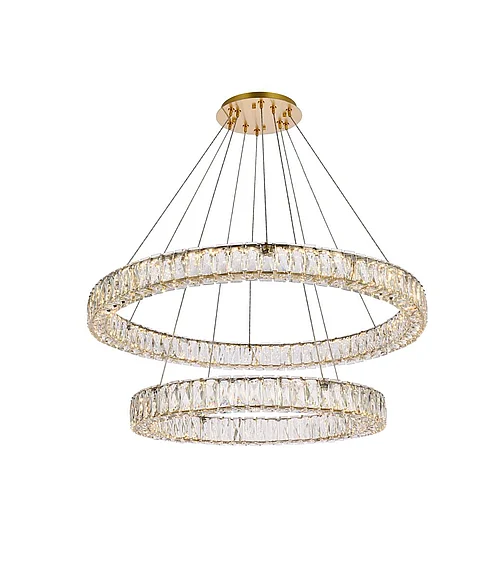 Elegant Monroe 36 In. Led Double Ring Chandelier in Gold 3503G36G