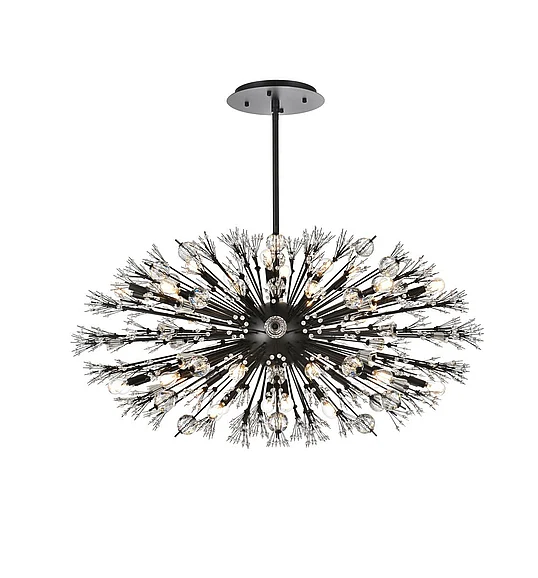 Elegant Vera 48 In. Crystal Starburst Oval Pendant in Black 2500D48BK