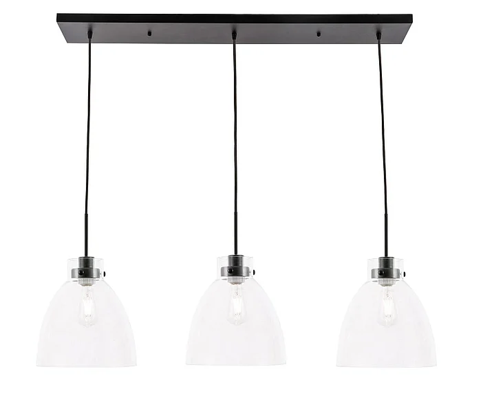 Elegant Frey 3 Light Black and Clear Glass Pendant LD5030D42BK