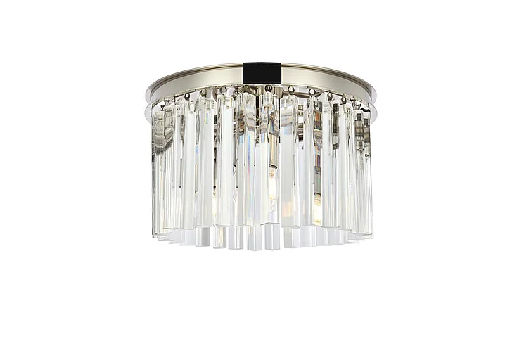Elegant Sydney 3 Light Polished Nickel Flush Mount Clear Royal Cut Crystal 1208F16PN/RC