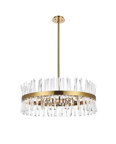 Elegant Serephina 32 In. Crystal Round Chandelier Light in Satin Gold 6200D32SG
