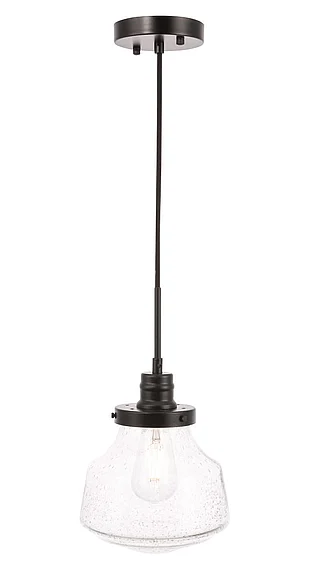 Elegant Lyle 1 Light Black and Clear Seeded Glass Pendant LD6252BK