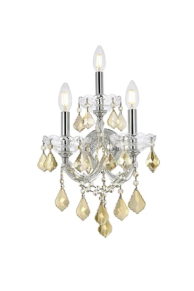 Elegant Maria Theresa 3 Light Chrome Wall Sconce Golden Teak (Smoky) Royal Cut Crystal 2800W3C-GT/RC