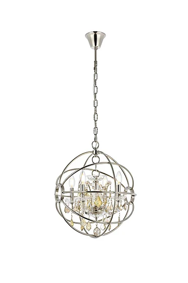Elegant Geneva 4 Light Polished Nickel Pendant Golden Teak (Smoky) Royal Cut Crystal 1130D17PN-GT/RC