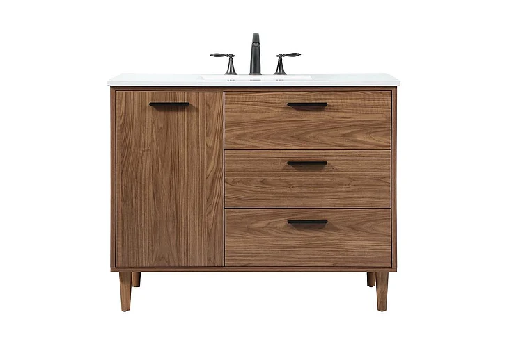 Elegant 42 In. Single Bathroom Vanity in Walnut Brown VF47042WB