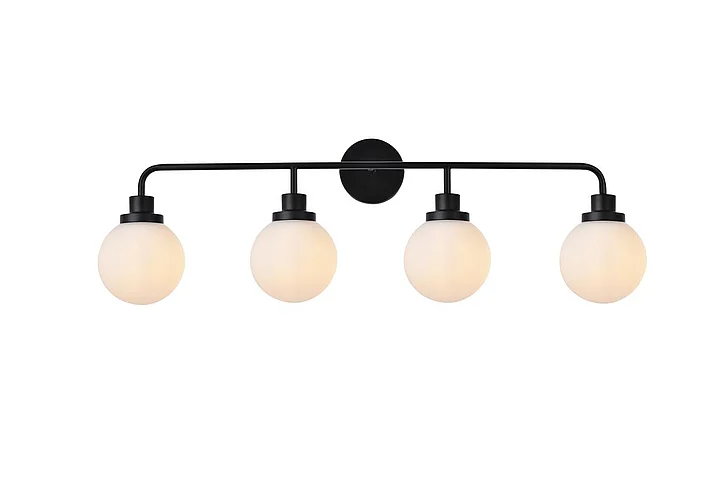 Elegant Hanson 4 Lights Bath Sconce in Black with Frosted Shade LD7036W38BK
