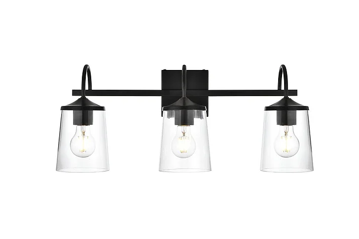 Elegant Avani 3 Light Black and Clear Bath Sconce LD7313W24BLK