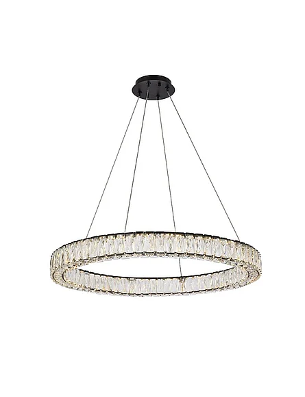 Elegant Monroe 31 In. Led Round Single Pendant in Black 3503D31BK