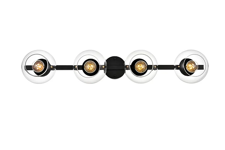 Elegant Rogelio 4 Light Black and Clear Bath Sconce LD7320W37BLK CLOSEOUT