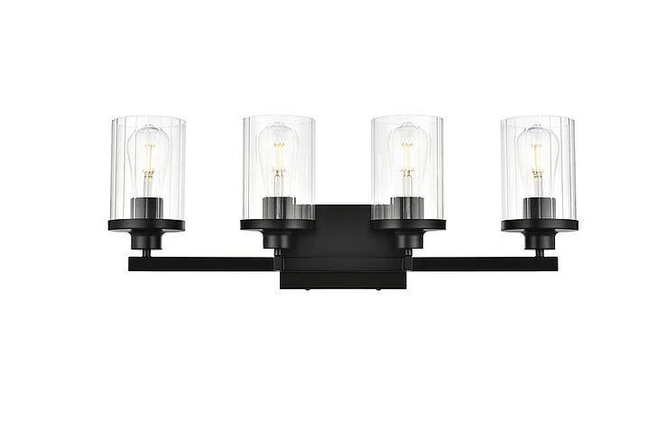 Elegant Saanvi 4 Light Black and Clear Bath Sconce LD7316W25BLK