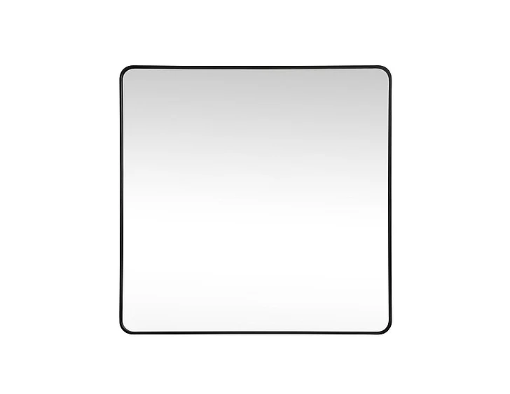Elegant Soft Corner Metal Square Mirror 48X48 In. in Black MR804848BK