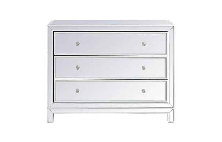 Elegant 40 In. Mirrored Three Drawer Cabinet in White MF72019WH CLOSEOUT
